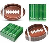 QIYANPAX Football Party Decorations, 50 PCS Football Plates and Napkins Set, 25 Football Shaped Paper Plates 10 x 6.5 Inch and 25 Football Napkins for Game Day Birthday Party Supplies