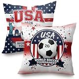 RUIZHUO 2PCS USA World Cup 2026 Square Throw Pillow 18x18 Inches Decorative Pillow Cover with American Flag Star Design, Soccer Fan Home Decor for Couch Bed Room, Game Day Party Supplies Gifts