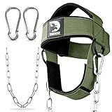 DMoose Fitness Neck Harness for Weight Lifting - Soft Padded Head & Chin Strap with 30" Heavy Duty Steel Chain - Neck Exerciser, Trainer & Strengthener to Support Injury Recovery (Military Green)
