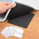 Rug Tape Pad, Rug Anchors Carpet Hook and Loop Non-Slip Mat Anti-Skid Stickers (10PCS, Black)