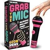 Lucky Egg Official Grab The Mic – Family Karaoke Board Game w/Foam Mic, 8+ Ages, 2-10 Players - Games for Bad Singers w/ 230 Lyrics (115 Cards)