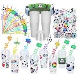 2026 World Cup Plastic Cups Soccer Party Decor 16oz Disposable Drinking Cups with Lids Straws Sticker for Soccer Birthday Party Sports Favors Sports Events Game Day Supplies,24 Packs