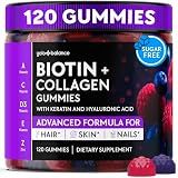 YOLOBALANCE Biotin Gummies 10000mcg for Hair Growth Support - Sugar Free Multi Collagen with Keratin, Silica & Hyaluronic Acid - Pectin Based, Soft Chew Hair Skin and Nails Vitamins - 120 Count