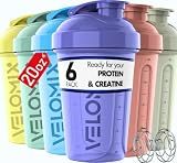 VELOMIX 6 Pack 20oz Shaker Cups for Protein Shakes, Pastel Shades