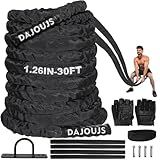 Battle Rope Workout Equipment 1.26 Inch Diameter 30FT Exercise Heavy Weighted Gym Battle Rope with Protective Cover Exercise Equipment Core Strength Training