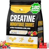 (180 Count) Creatine Monohydrate Gummies for Men & Women - Creatine Pre Workout Gummies for Muscle Builder, Muscle Strength, Recovery, Endurance, Energy, Creatine for Women & Men, Vegan, Mixed Berry