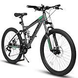 27.5 Inch Full Suspension Mountain Bike, Front & Rear Shock Absorbers, Mechanical Disc Brakes, 21-Speed Steel Frame, for Men & Women, Outdoor & Fitness Cycling