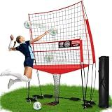 MAXPLUS 11 x 8 FT Adjustable Volleyball Training Net Set | Complete Solo Practice Kit with 2-piece Trainer, PU Ball, Pump, Backpack, 6 Fillable Sandbags, 6 Stakes and Carry Bag Red