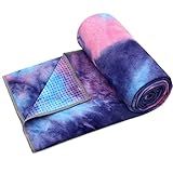Eunzel Yoga Towel,Hot Yoga Mat Towel with Grip Dots Sweat Absorbent Non-Slip for Hot Yoga, Pilates and Workout 24" x72", Purple & Blue