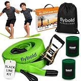Flybold 57ft Slackline Kit - Slack Lines for Backyard for Kids and Adults with Tree Protectors, Carry Bag and Ratchet - Ninja Slackline Obstacle Course and Balance Rope for Core Strength Training