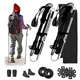 Collapsible Trekking Poles for Hiking - Lightweight Aluminum Walking Sticks with Adjustable Locks, Extendable to 51 Inches (Set of 2)(Black)