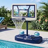 Goplus Pool Basketball Hoop w/42'' PC Backboard, 2 Balls, Pump (Navy)