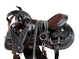 Barrel Saddle Western Horse Pleasure Floral Tooled Leather Rodeo Tack Cowboy Set 15 16 17 18 (Dark Brown Oak Tooled, 15 Inches)