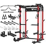 MAJOR FITNESS F22 Power Rack, 1600lbs All-in-One Squat Rack with Cable Crossover, Dual Pulley System, Heavy-Duty Steel Frame, Attachments & Storage for Home Gym Strength Training, Red