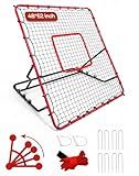 Baseball Rebounder Net Weighted Steel Frame Baseball Net 4 Adjustable Angles Anti-Skid Baseball Bounce Back Net with Flexible Target Webbing & 8 Stakes for Volleyball Softball Lacrosse (48x52inch)