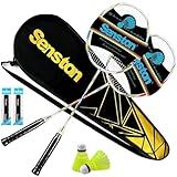 Senston Badminton Rackets for Backyard & Beginners, 2 Carbon Fiber Racquets Set with Bag, Shuttlecocks, Grips - 22LBS High Tension, Lightweight for Adults Family