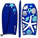 Goplus 41''/37''/33'' Lightweight Body Board for Beach, Surf Board with EPS Core, XPE Deck, HDPE Slick Bottom, Wrist Leash, Bodyboard for Kids Adults Surfing (Blue Starfish, 33 Inches)