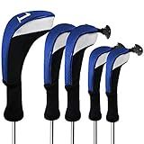 FINGER TEN Golf Club Head Covers Woods Driver Fairway Hybrid 3/4/5 Set, Headcovers Men 1 3 5 7 X Interchangeable Number Tag, Fit All Wood Clubs (5 Pack-Blue(1D+2F+2H))