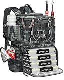 MATEIN Fishing Backpack with 4 Tackle Boxes & Rod Holder, Tackle Backpack with Safety Compass & Insulated Compartment, Water Resistant Fishing Tray Bag Storage Gear and Equipment, Gifts for Fishermen