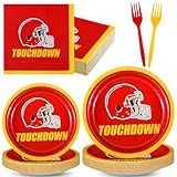 Baderke Football Party Supplies Kit Serve 24, Disposable Plates Napkins and Forks for Football Birthday Fans Game Day Tailgate Team Party Decorations(Yellow,Red)