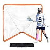 VEVOR Lacrosse Goal, 4' x 4' Portable Lacrosse Net for Small Kids, Folding Lacrosse Goal with Carry Bag, Iron Frame Backyard Training Equipment, Quick & Easy Setup, Perfect for Youth Training, Orange