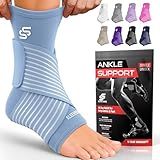 Sleeve Stars Ankle Support for Ligament Damage & Sprained Ankle, Plantar Fasciitis Support & Achilles Tendonitis Pain Relief, Ankle Brace for Women & Men w/Compression Ankle Strap (Single/Light Blue)