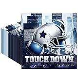 Hokinaa Cowboy Football Birthday Decorations - 50 Pcs Blue Urban Party Paper Dinner Napkins Set Disposable Game Day Sports Decorative Luncheon Guest Supplies Decor Bulk for Boy Men American Rugby Fans