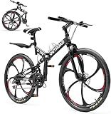 Max4out 26 Inch Folding Mountain Bike, 21 Speed Full Suspension Bicycle with High-Carbon Steel, Dual Disc Brake Non-Slip Quick Release tire MTB for Adults/Men/Women