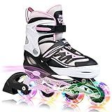 2PM SPORTS Cytia Pink Girls Adjustable Illuminating Inline Skates with Light up Wheels, Fun Flashing Beginner Roller Skates for Kids (Pink, Medium - Big Kid (13C-3 US))