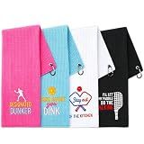 Suohheh 4 Pcs Pickleball Towel, 16" × 24" Absorbent Microfiber Waffle Athletic Towel with Clip Dinkball Pickleball Gifts for Women Men Mothers Day Party Favors Sweat Gym Towels Funny Pickleball Gifts