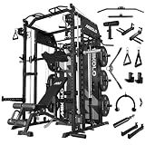 Mikolo Smith Machine with Weight Stack, Power Cage Home Gym System with LAT Pulldown & Cable Crossover, Multi-Functional Trainer with Dual Pulley System, Includes 14+ Free Attachments
