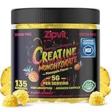 zipvit Creatine Monohydrate Gummies (5g) – Pre-Workout Energy & Muscle Growth Support for Men & Women | Pineapple Electrolyte Gummies (135 Count)