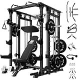 RitFit Buffalo Smith Machine, Power cage with LAT-Pull Down System & Cable Crossover System, All-in-One Squat Rack for Home Gym, Power Rack
