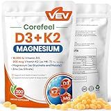 VEV Corefeel Vitamin D3 K2 10,000 IU Magnesium Supplement – with Vitamin D and K (MK-7), Magnesium Glycinate & Malate, Zinc Citrate – 300 Softgels