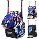 Softball Bat Bag for Youth & Adults, Baseball Equipment Bag with Fence Hook, Lightweight Bat Backpack with Shoe Compartment, Large Main Compartment for Helmet - Pink