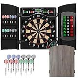 Arachnid Cricket Maxx 4.0 Electronic Dartboard Cabinet Set - Stylish Woodgrain Doors - 37 Game Types with 217 Variations - Heckler Feature + Solo Play - Includes Six Soft Tip Darts