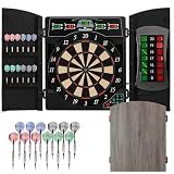 Arachnid Cricket Maxx 4.0 Electronic Dartboard Cabinet Set - Stylish Woodgrain Doors - 37 Game Types with 217 Variations - Heckler Feature + Solo Play - Includes Six Soft Tip Darts