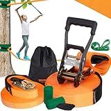 VEVOR Slackline Kit with Training Line, 60 ft Backyard Slack Line Equipment, Easy Setup Tight Rope for Kids Adults, Complete Slackline Set with Tree Protectors, Arm Trainer, Carry Bag, and Instruction