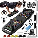 Push Up Board,Home Gym,Portable Exercise Equipment,Pilates Bar and 20 Fitness Accessories with Resistance Bands and Ab Roller Wheel,Full Body Workout at Home