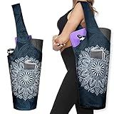 Yoga Mat Bag - Long Tote with Pockets - Holds More Yoga Accessories Carrier- Bag Fit Most Size Mats - Mandala Black