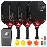 Ritzmed USAPA Approved Pickleball Paddles Set of 4 - T-300 Carbon Fiber Hybrid for Soft Touch & Control - Quiet Lightweight Core - Complete Starter Kit with Bag & Balls for Family & Beginners