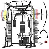 SunHome Smith Machine with 120LBS Weight Stack, 2000LBS Power Cage Squat Rack with Smith Bar, Two LAT Pull-Down Systems, Cable Crossover Machine and and More Cable Attachment for Home Gym