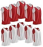 10-Pack Men's Reversible Custom Basketball Jerseys, Plain Mesh Athletic Sleeveless Shirts Blank Team Uniforms Set (Red/White)