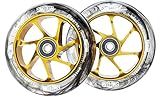 Pro Stunt Scooter Wheels 110mm24mm Watercolor Effect with ABEC-9 Bearings Installed 2-Pack Scooter Replacement Wheels (Black PU Gold Core)