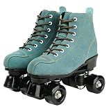 XUDREZ Cowhide Roller Skates for Women and Men High-Top Shoes Double-Row Design,Adjustable Classic Premium Roller Skates (Blue,7)