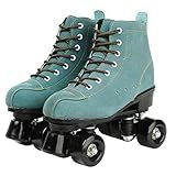 XUDREZ Cowhide Roller Skates for Women and Men High-Top Shoes Double-Row Design,Adjustable Classic Premium Roller Skates (Blue,7)