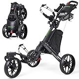 EASEGO Golf Push Cart 3 Wheel : 360° Swivel Front Wheels with Phone Holder/Cup Holder/Umbrella Holder/Foot Brake Quick Fold Golf Walking Push Pull Carts All-Terrain Golf Caddy Carts(Black)