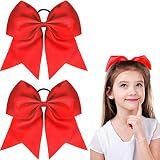 WILLBOND 2 Pack Large Cheerleading Hair Bows,Red