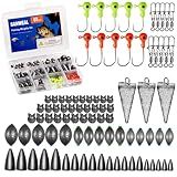 SANWEAL Fishing Weights Kit - Assorted Sinkers Lead Jigs Swivels - Bullet Pyramid Split Shot Egg Weights - Freshwater Saltwater Bass Catfish Walleye Tackle Box(Pro Kit 88 Pcs/15 Types)