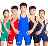 Elite Sports Kids Wrestling Youth Singlet, Standard Boys Wrestling Singletst (Blue, Medium)